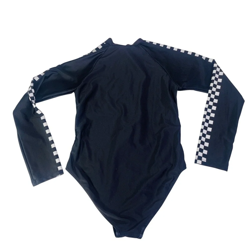 Lot of 2 Long Sleeve Swimsuit Rash‎ Guard Girls Sz 12 One Piece Checkerboard